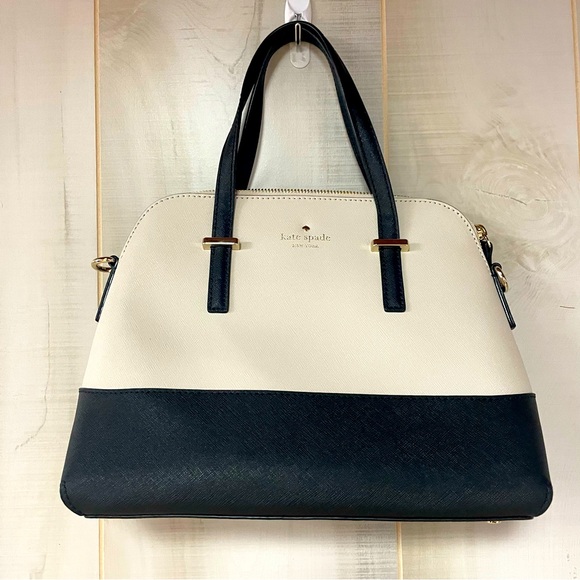 NWT Kate Spade Cedar Street Maise Black Cream Satchel Leather Bag - Picture 2 of 9
